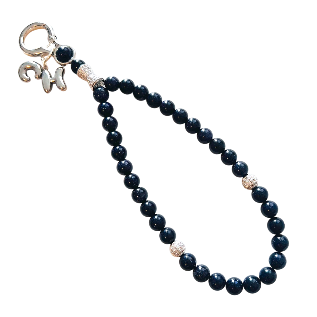 Monogram Blue Goldstone 33 Bead Meditation Loop Wristlet