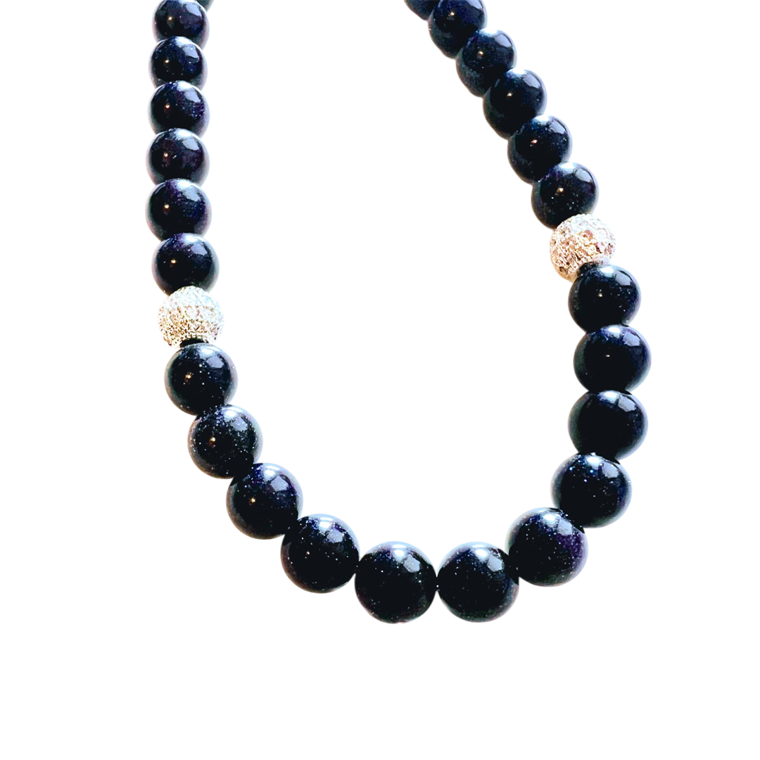 Monogram Blue Goldstone 33 Bead Meditation Loop Wristlet
