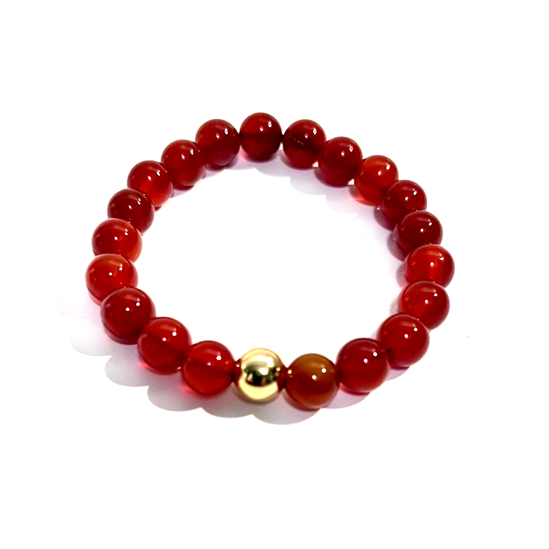 SUN COLLECTION - Natural CARNELIAN & Gold Bead Sun Stretch Bracelet