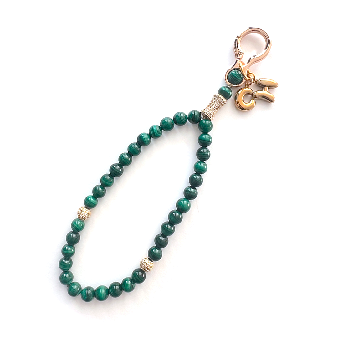 Monogram Malachite 33 Bead Meditation Loop Wristlet