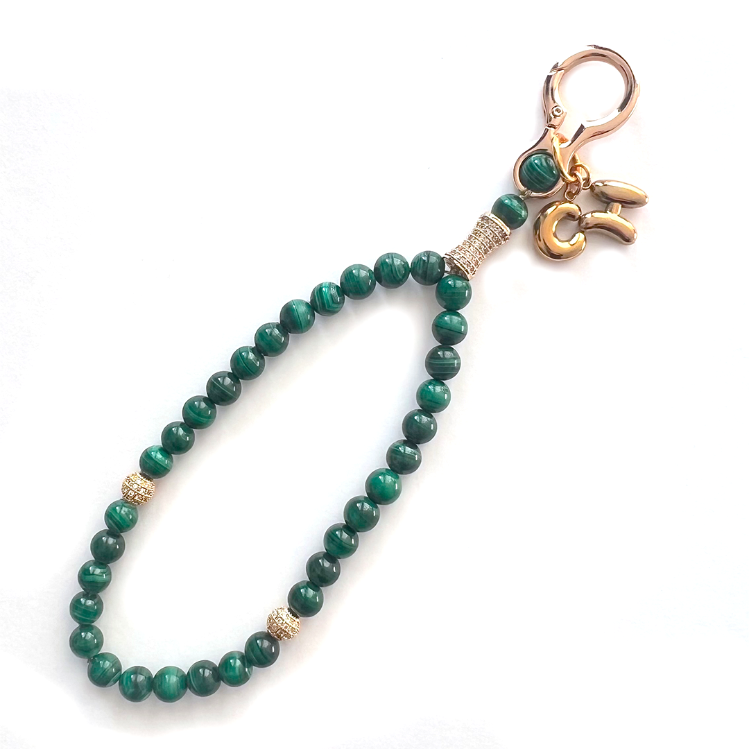 Monogram Malachite 33 Bead Meditation Loop Wristlet