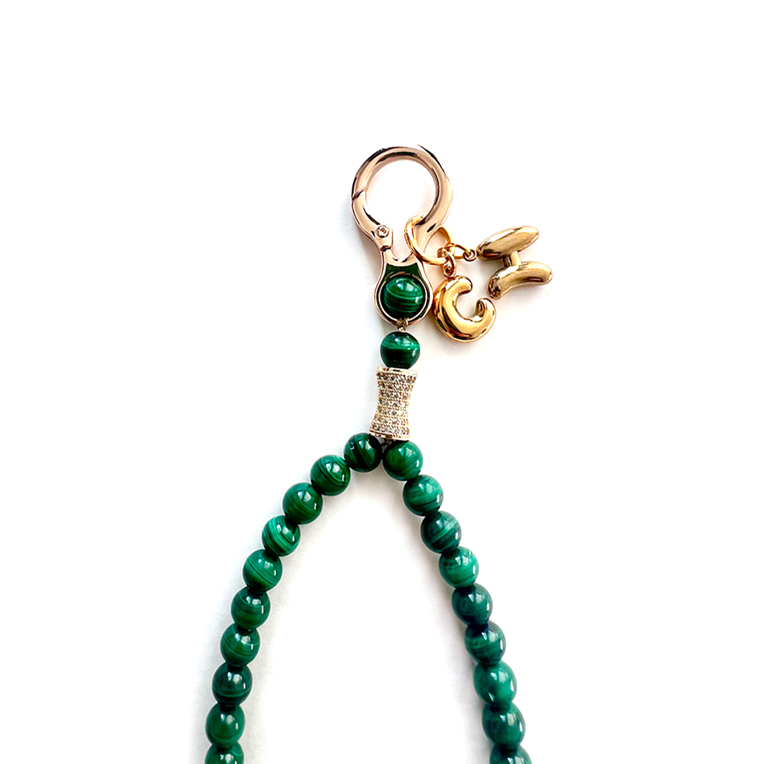 Monogram Malachite 33 Bead Meditation Loop Wristlet