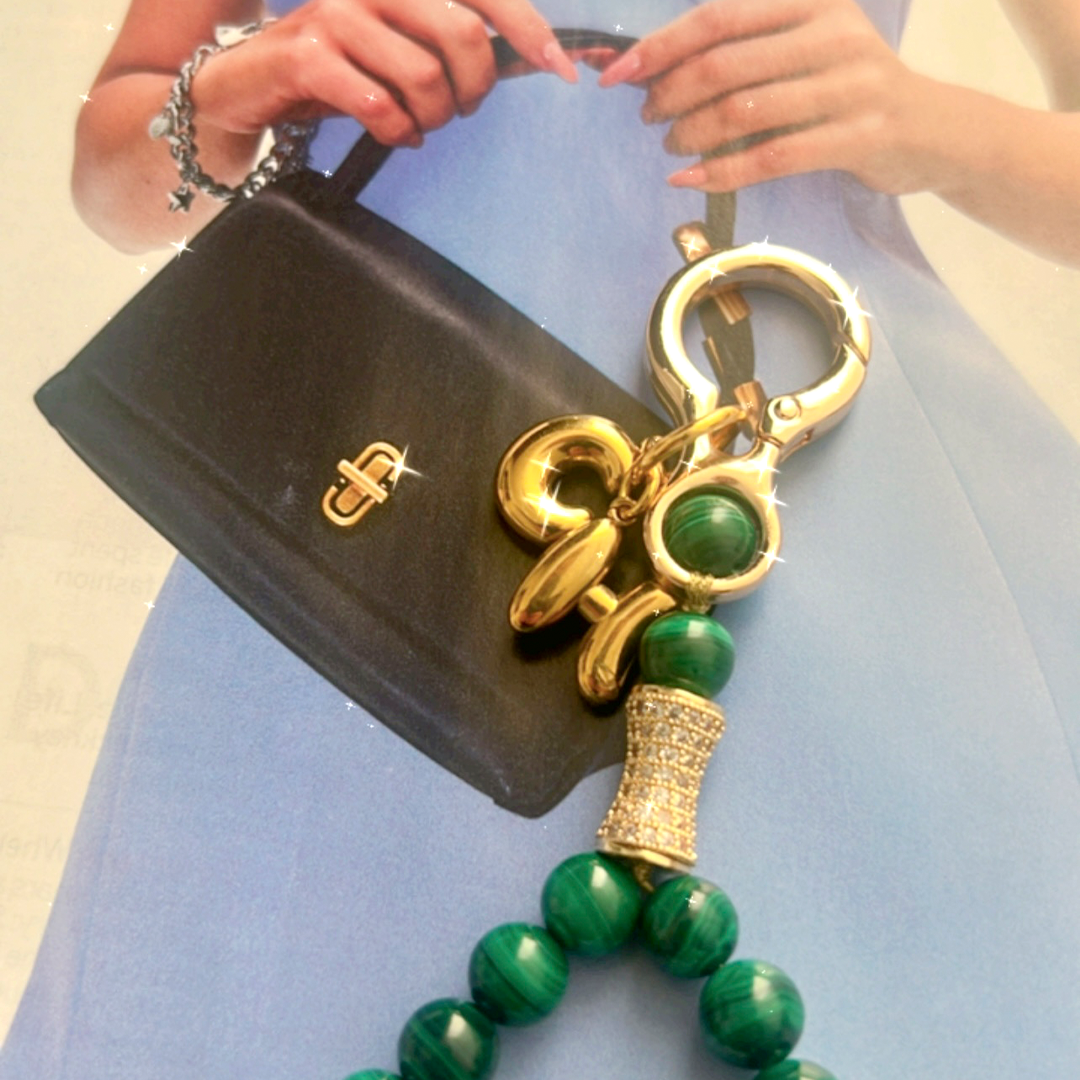 Monogram Malachite 33 Bead Meditation Loop Wristlet