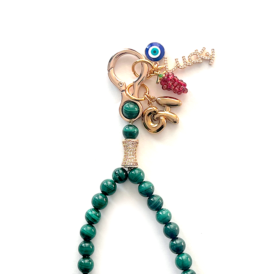 Monogram Malachite 33 Bead Meditation Loop Wristlet