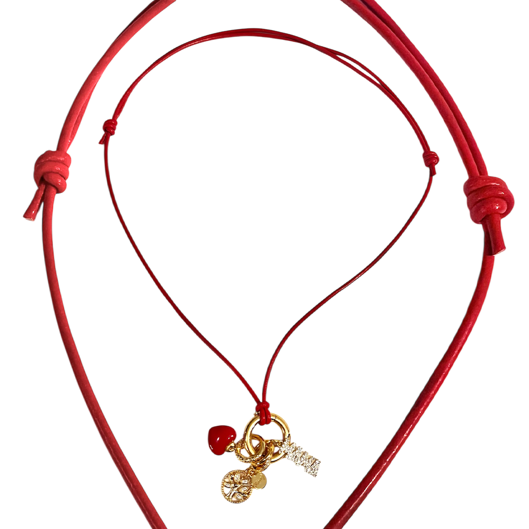 Adjustable Leather Necklace with Gold Charm Connector