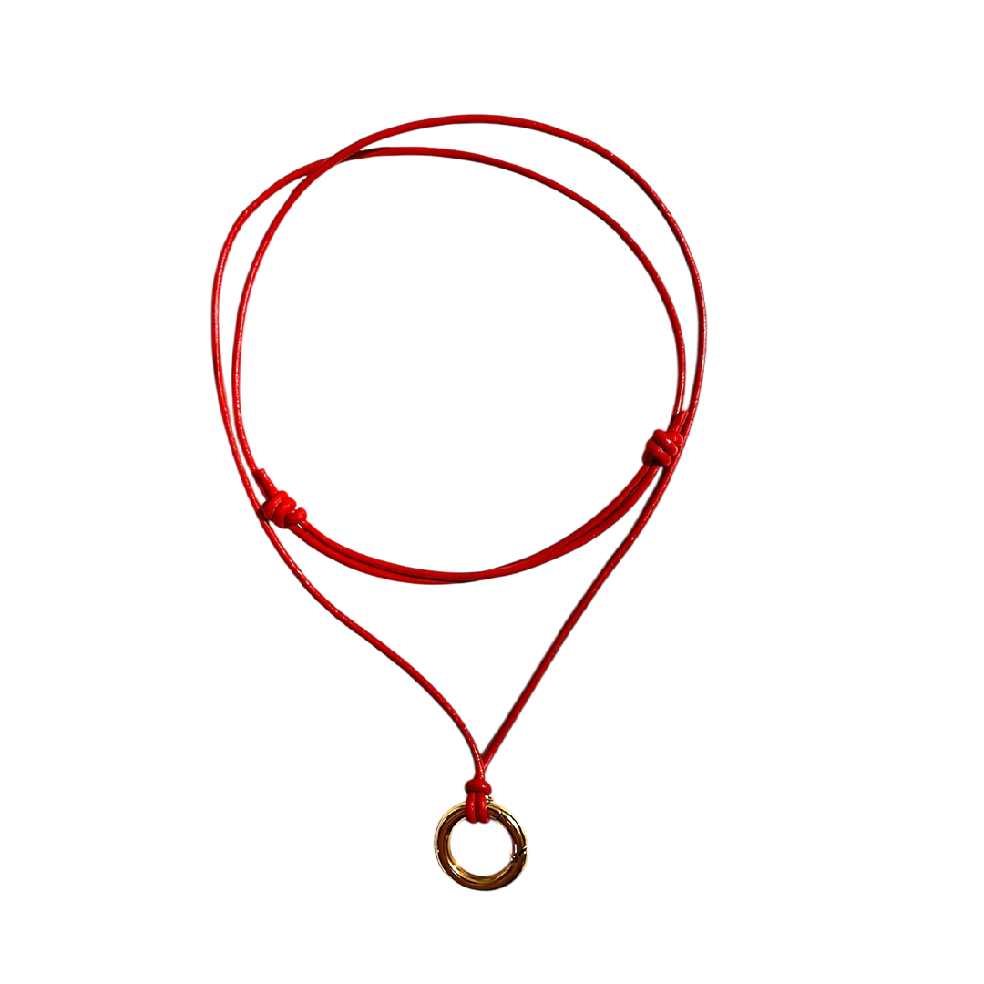 Adjustable Leather Necklace with Gold Charm Connector