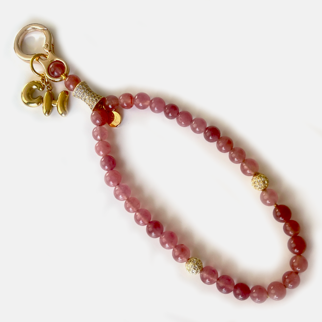 Monogram Strawberry Quartz 33 Bead Meditation Loop Wristlet