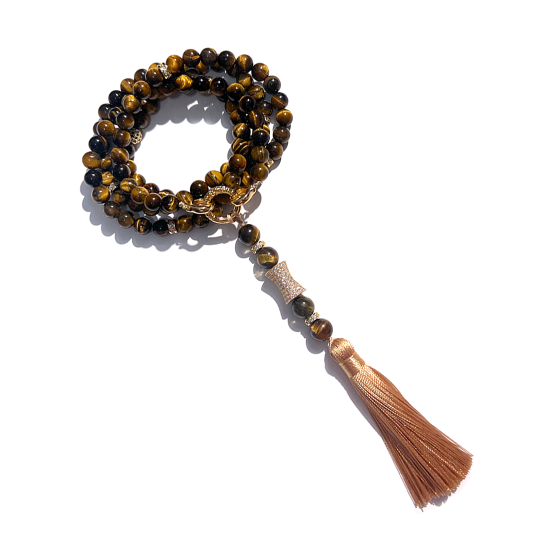 MultiWay Natural Tigers Eye Mindfulness 99 Bead Necklace