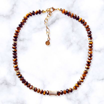 Faceted Tiger's Eye Bead  Necklace- LUXE BLOOM