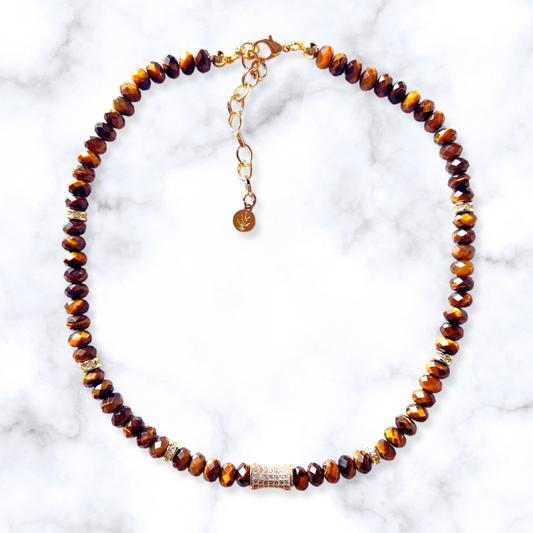 Faceted Tiger's Eye Bead  Necklace- LUXE BLOOM