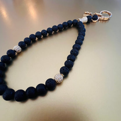 Black Lava Monogram 33 Bead Meditation Loop Wristlet