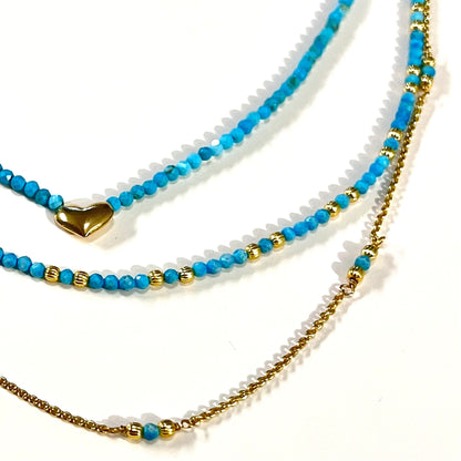 Natural Faceted Turquoise & gold Beads Double chain Necklace- BLOOM COLLECTION