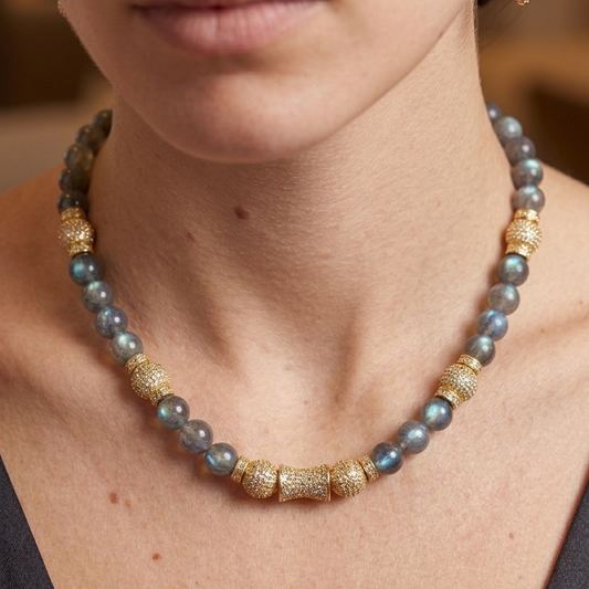Natural Labradorite 'Echoes' Bead Necklace - Cosmic Splendor Collection