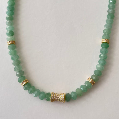 Faceted Green Aventurine Bead  Necklace- CORE BLOOM