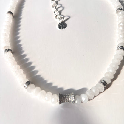 Faceted White Jade Bead  Necklace- CORE BLOOM