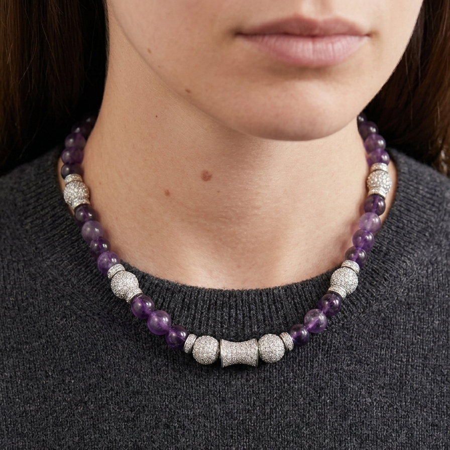 Natural Amethyst 'Echoes' Bead Necklace