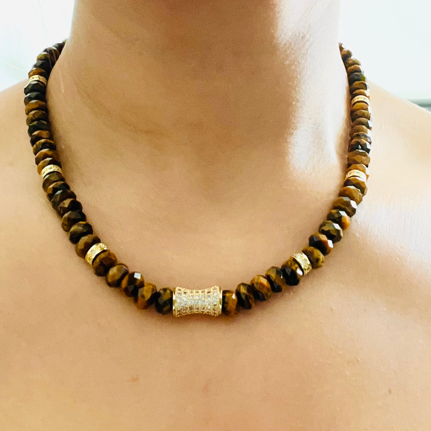 Faceted Tiger's Eye Bead  Necklace- LUXE BLOOM