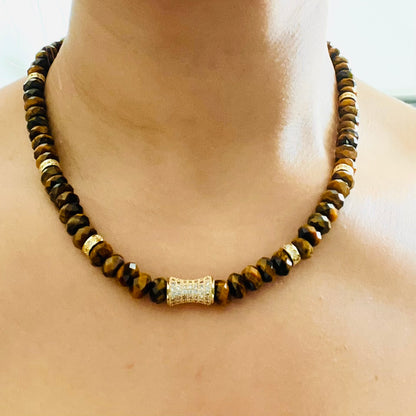 Faceted Tiger's Eye Bead  Necklace- LUXE BLOOM