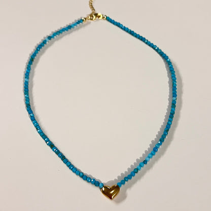 Natural Faceted Turquoise & Gold Heart Necklace- BLOOM COLLECTION