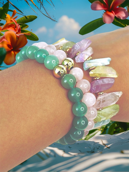 The Master Healer - Pastel Dyed Raw crystal Quartz Stretch Bracelet