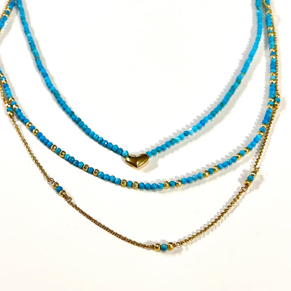 Natural Faceted Turquoise & gold Beads Double chain Necklace- BLOOM COLLECTION