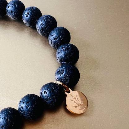 Lava  & Gold Bead Sun stretch Bracelet - SUN COLLECTION