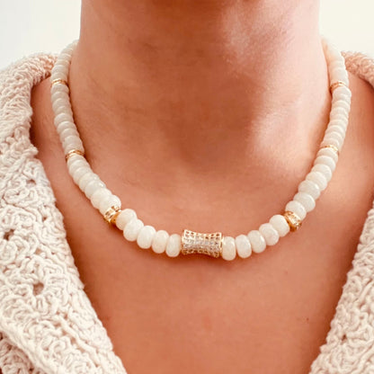 Faceted  Ivory Jade Bead  Necklace- CORE BLOOM