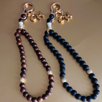 Black Lava Monogram 33 Bead Meditation Loop Wristlet