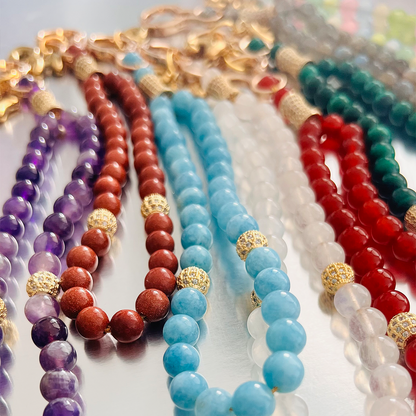 Monogram Aquamarine Quartz 33 Bead Meditation Loop Wristlet