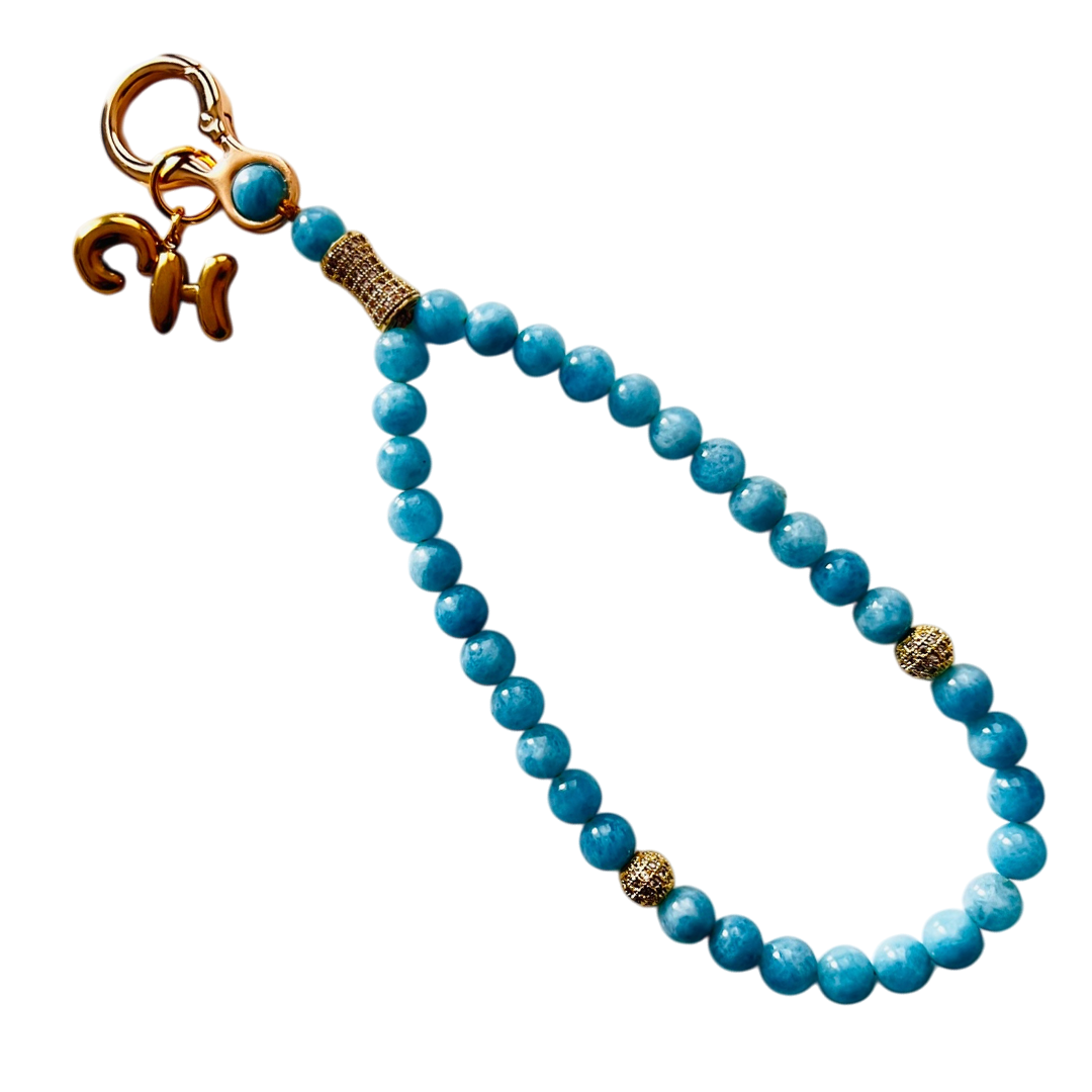 Monogram Aquamarine Quartz 33 Bead Meditation Loop Wristlet