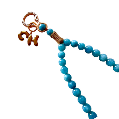 Monogram Aquamarine Quartz 33 Bead Meditation Loop Wristlet