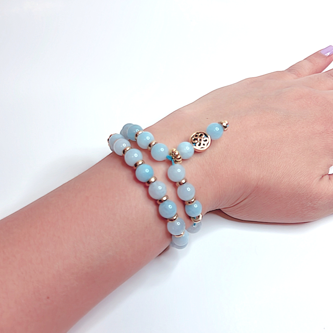 Aquamarine Meditation Bead Stretch Bracelet