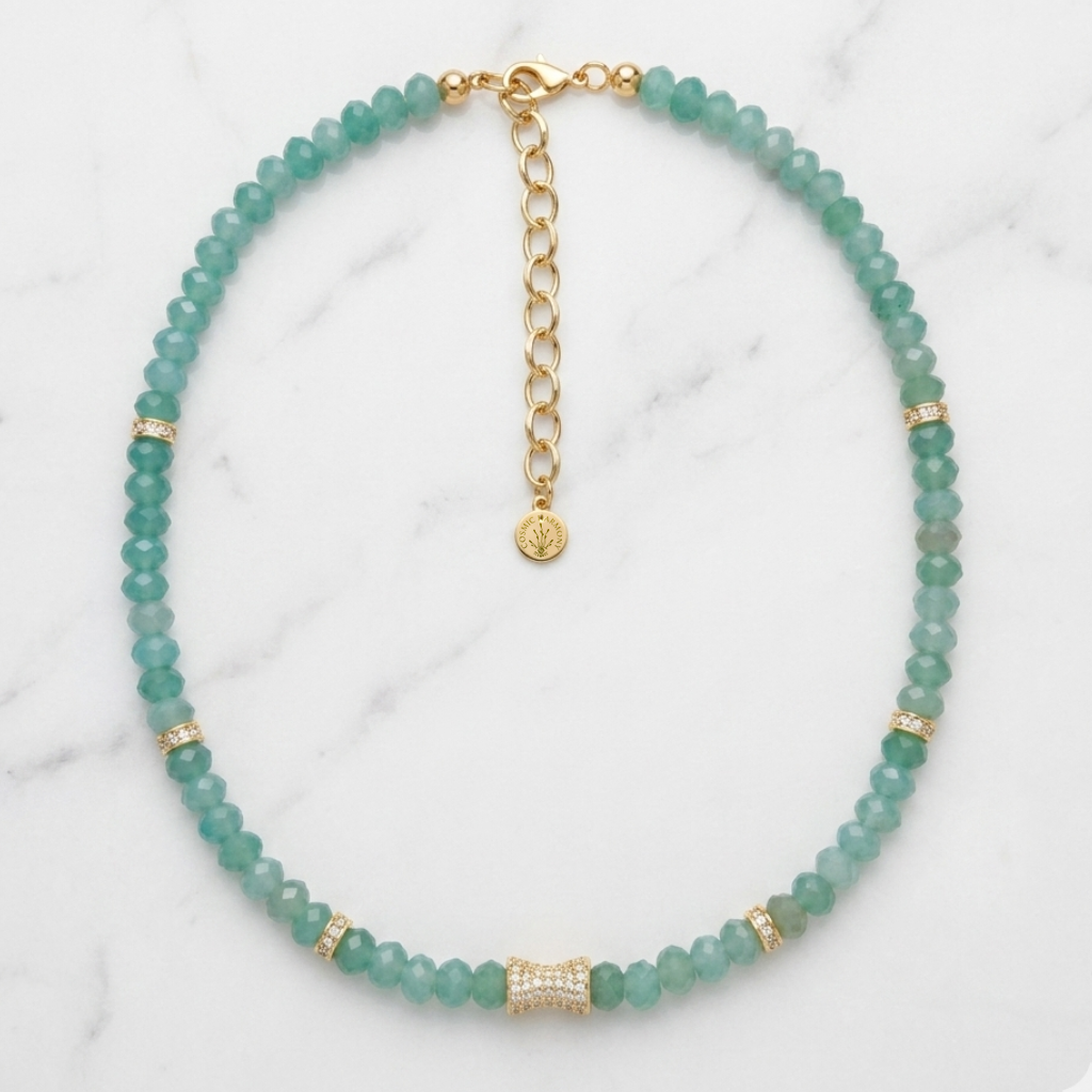 Faceted Green Aventurine Bead  Necklace- CORE BLOOM