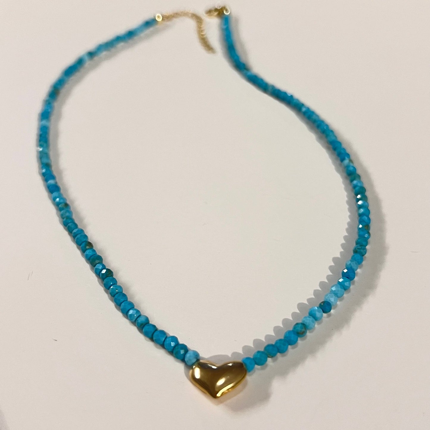 Natural Faceted Turquoise & Gold Heart Necklace- BLOOM COLLECTION