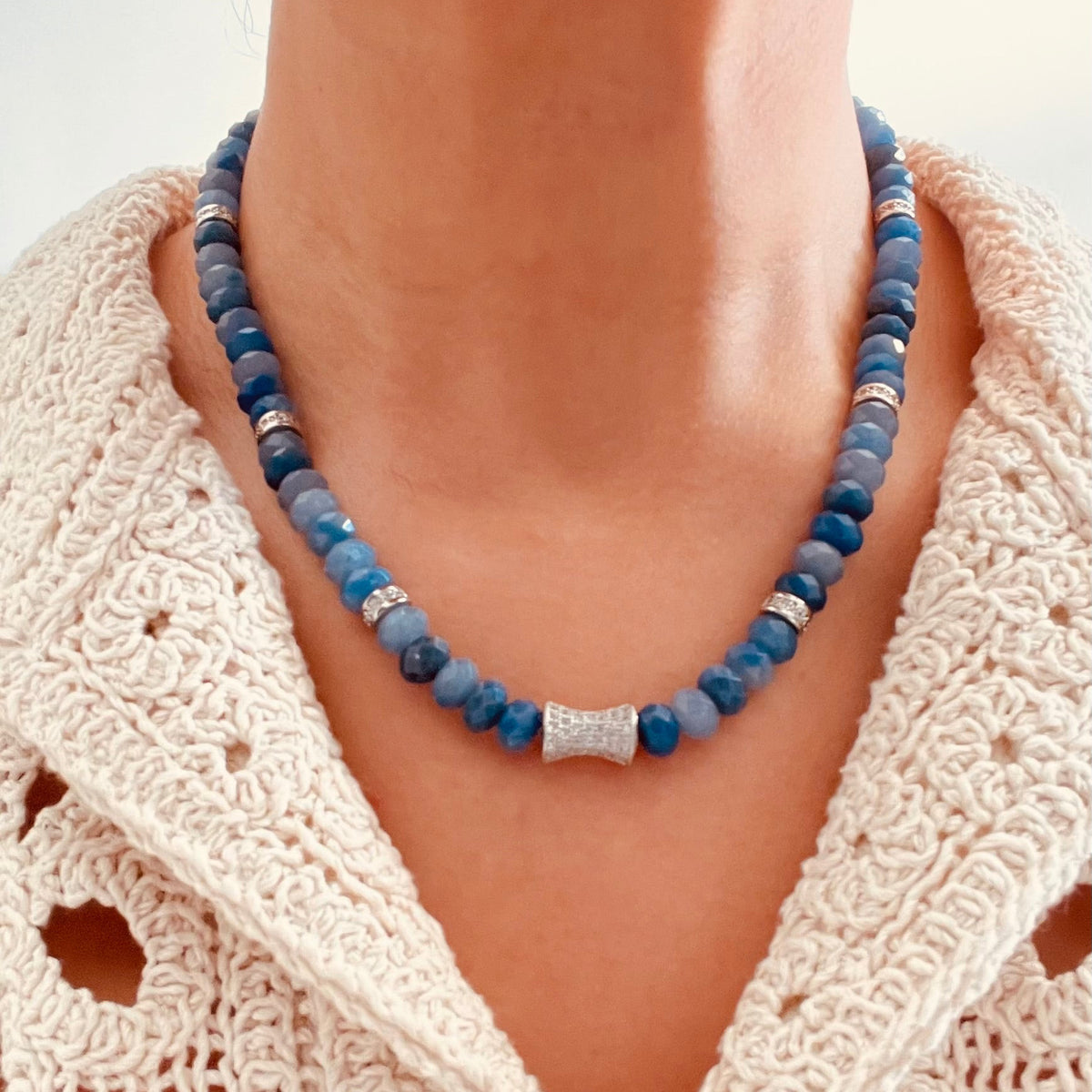 Faceted Blue Aventurine Bead  Necklace- CORE BLOOM