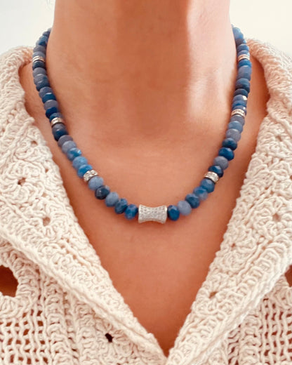 Faceted Blue Aventurine Bead  Necklace- CORE BLOOM