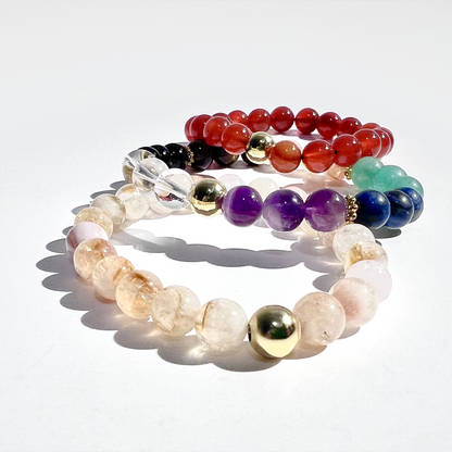 SUN COLLECTION - 7 Chackra Gemstone & Gold Bead Stretch Bracelet