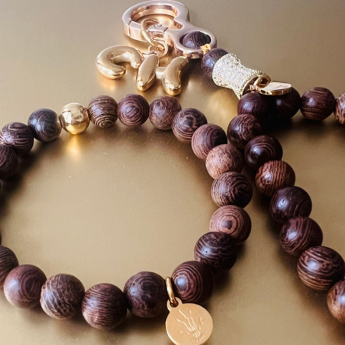 Sandalwood  & Gold Bead Sun stretch Bracelet - SUN COLLECTION