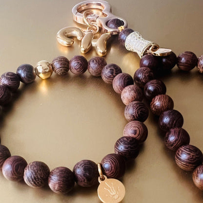 Sandalwood  & Gold Bead Sun stretch Bracelet - SUN COLLECTION