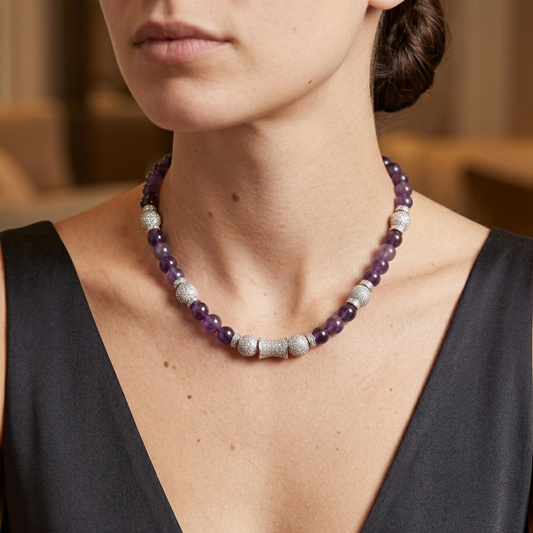 Natural Amethyst 'Echoes' Bead Necklace - Cosmic Splendor Collection