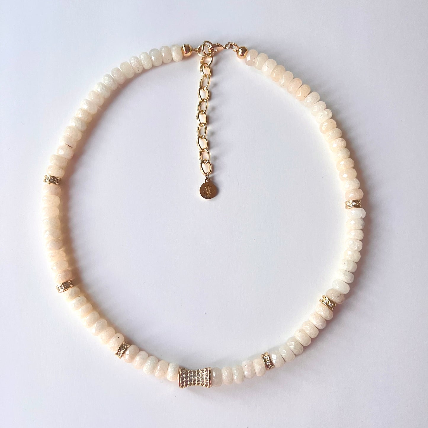 Faceted  Ivory Jade Bead  Necklace- CORE BLOOM