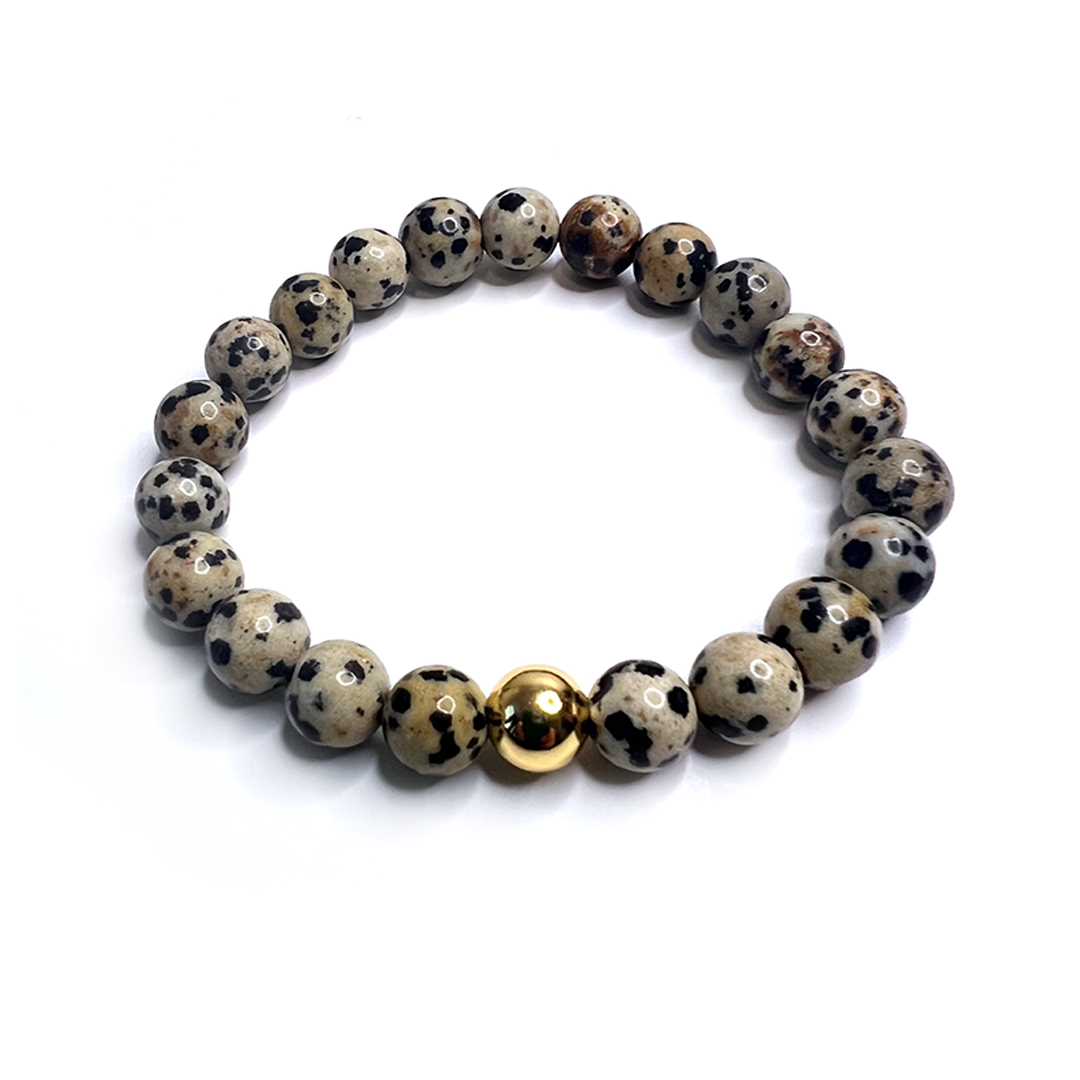 Dalmatian Jasper Gold Bead Bracelet