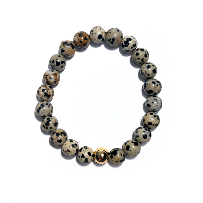 Dalmatian Jasper Gold Bead Bracelet