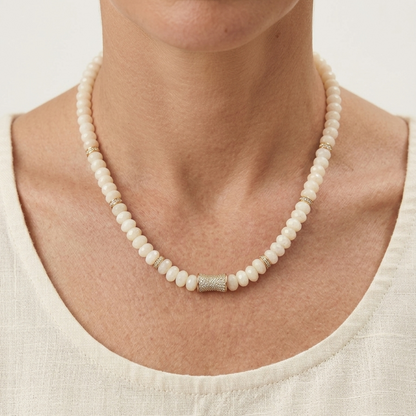 Faceted  Ivory Jade Bead  Necklace- CORE BLOOM