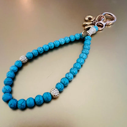 Turquoise Monogram 33 Bead Meditation Loop Wristlet