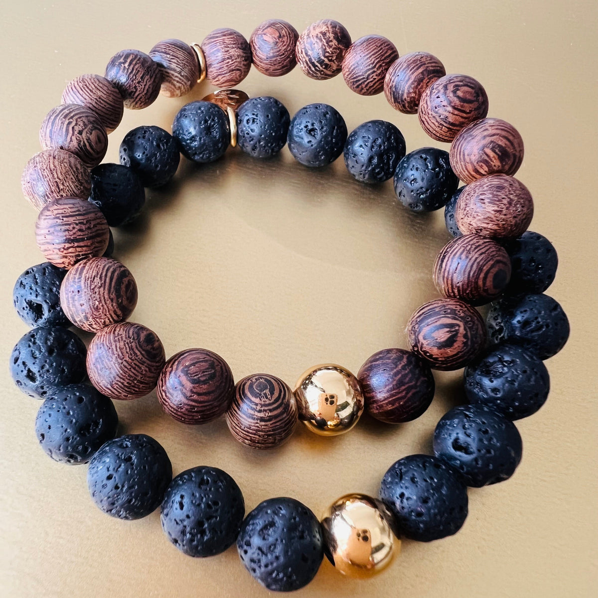 Lava  & Gold Bead Sun stretch Bracelet - SUN COLLECTION