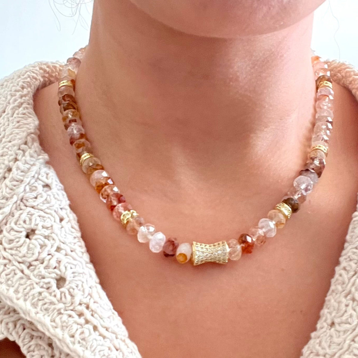 Faceted Golden Healer Quartz Bead  Necklace- LUXE BLOOM