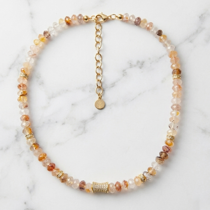 Faceted Golden Healer Quartz Bead  Necklace- LUXE BLOOM