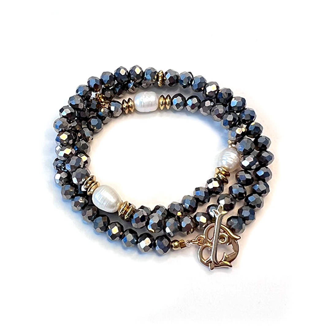 Hematite pearl wrap bracelet