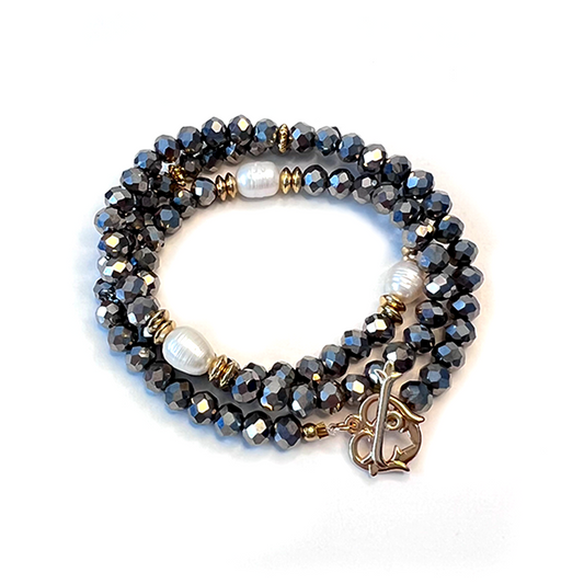 Hematite pearl wrap bracelet
